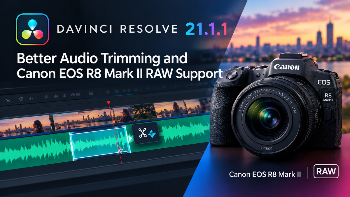 DaVinci Resolve 21.1.1 improves audio trimming and adds Canon EOS R8 Mark II RAW support